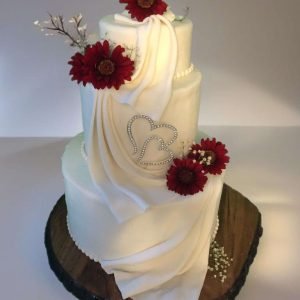 Elegant Crimson Floral Wedding Cake