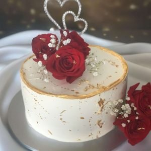 Elegant Rose Gold Leaf Wedding Cake