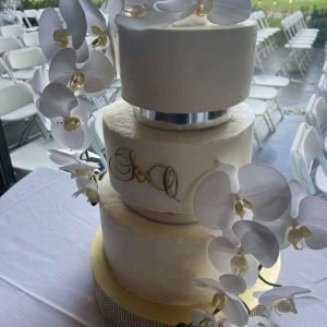 Elegant Orchid Cascade Wedding Cake