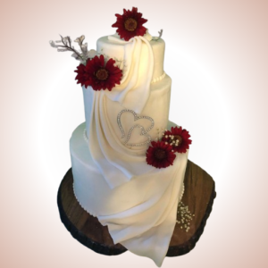 Elegant Crimson Floral Wedding Cake