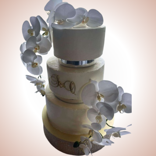 Elegant Orchid Cascade Wedding Cake