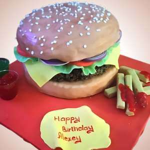 Burger-Themed Birthday Cake with Fries