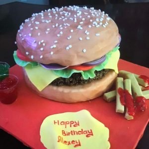 Burger-Themed Birthday Cake with Fries